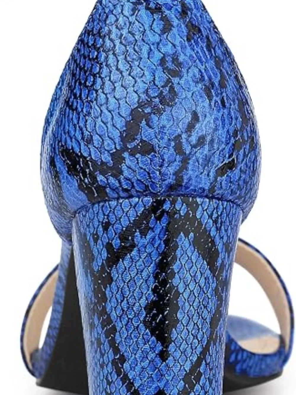 Allegra K Blue Snake-Print Ankle-Strap Block Heel Sandal